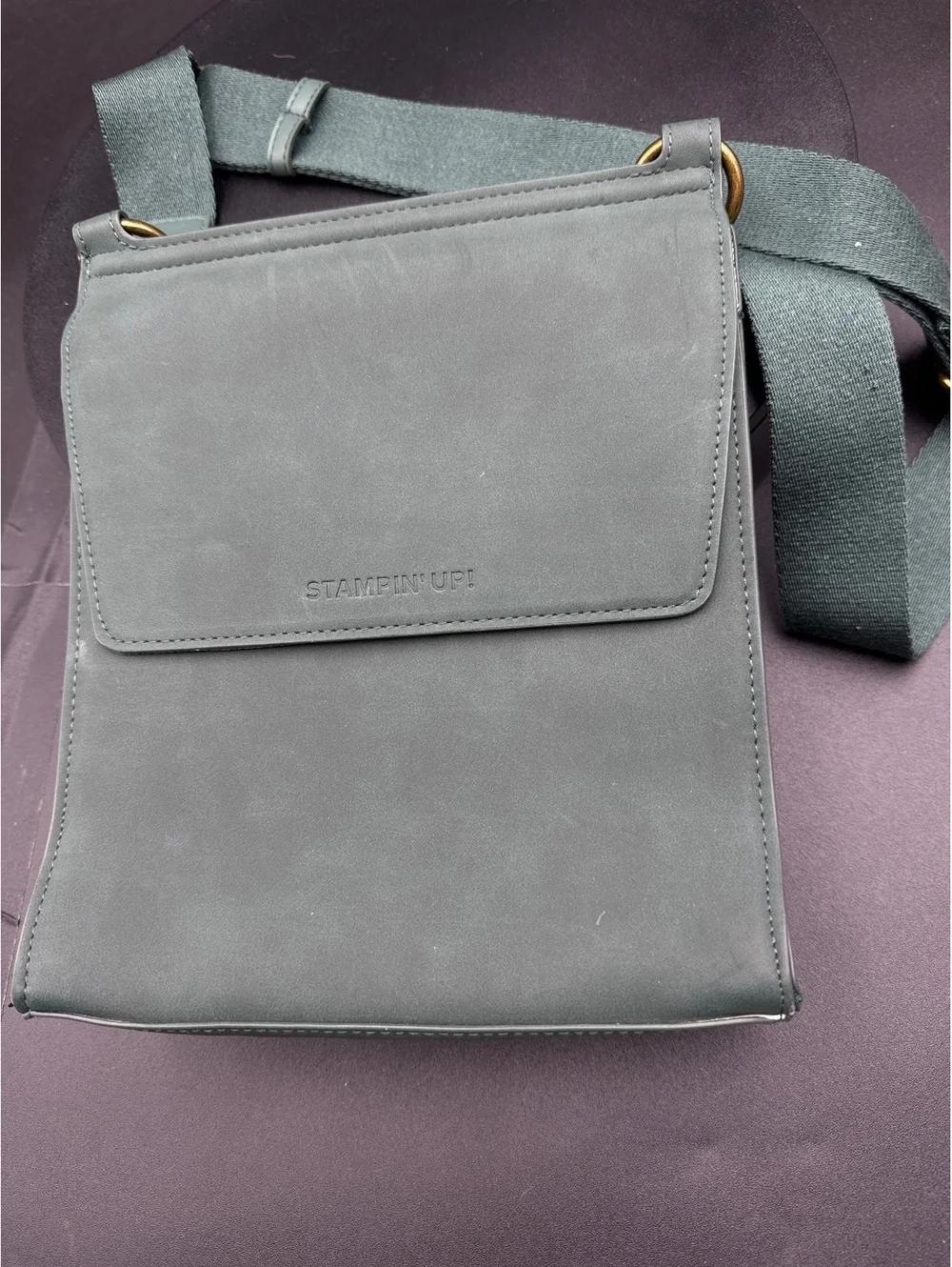 Stampin' Up! Green Leather Crossbody Bag with Adjustable Web